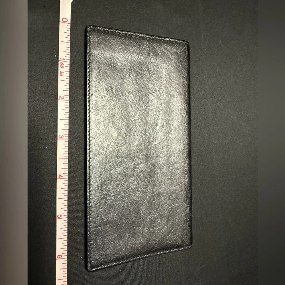 Black Smooth Leather Checkbook Cover Luxury Wallet Money